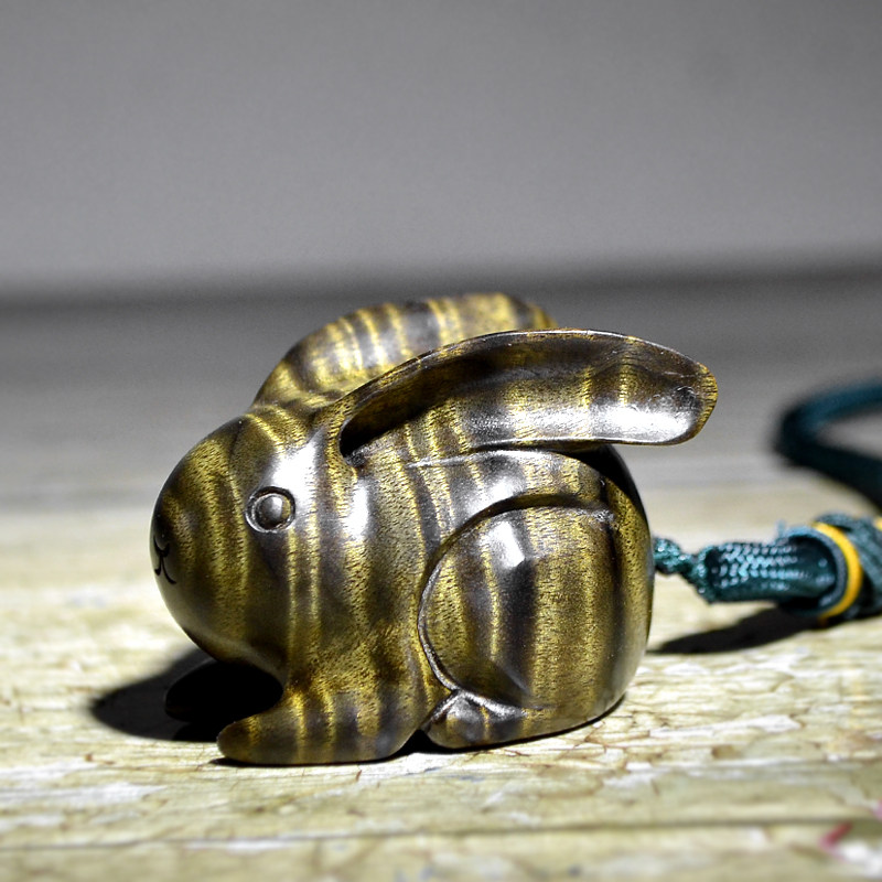 金丝楠木雕十二生肖兔子木质手把件把玩件摆件项链挂件吊坠钥匙扣