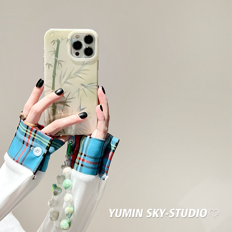 YUMIN SKY适用中国风绿色竹子iPhone15promax苹果14Pro手机壳11手链条plus小众13创意12Pro女max全包保护套潮