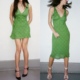 双层真丝 刺绣镂空深V斜裁连衣裙设计感小众绿色RP新款