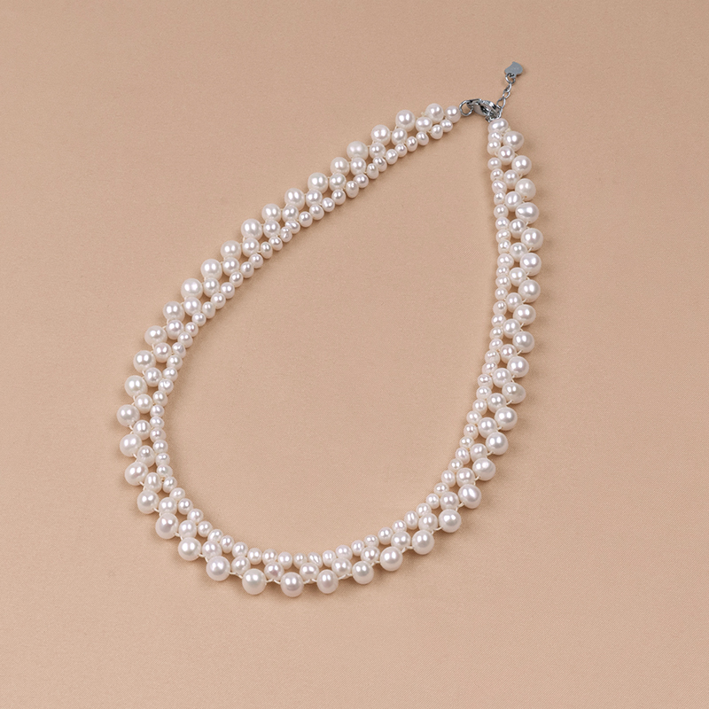 丹姐饰品天然淡水珍珠项链圆形锁骨链明星同款编织蕾丝风格XL023