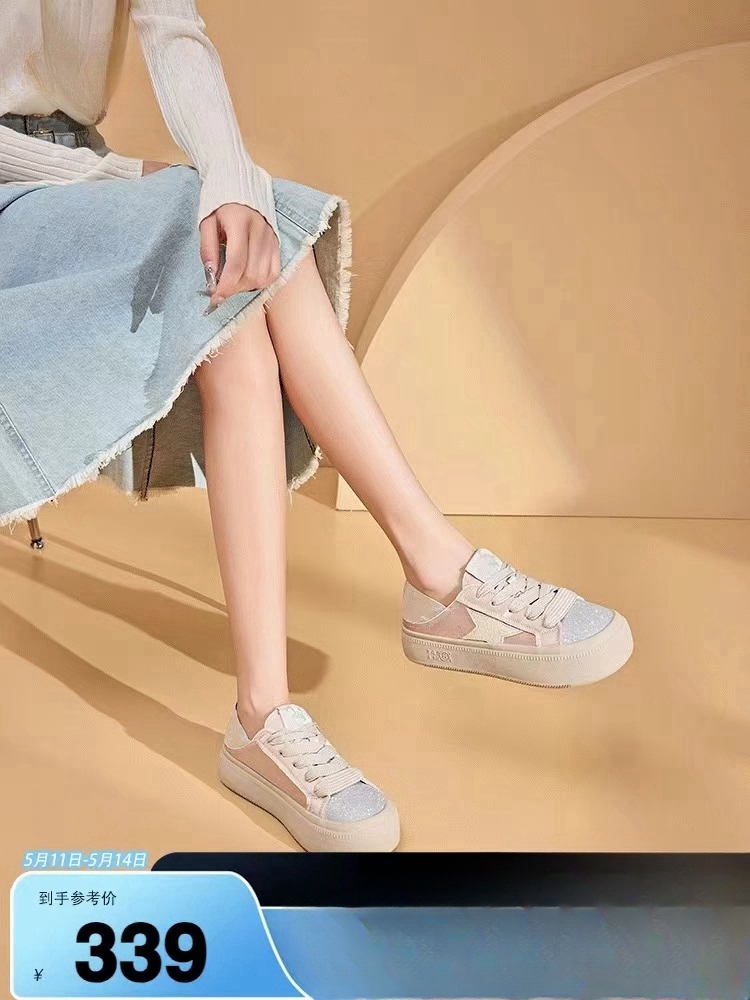 【新中式国风+刺绣丝绸】2A16夏季小白鞋女透气板鞋 跟高4cm