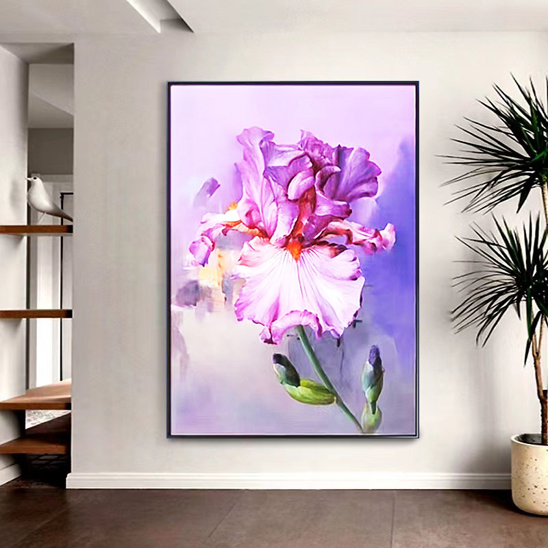 大芬村纯手绘轻奢紫色花卉油画大幅客厅玄关落地画现代简约装饰画
