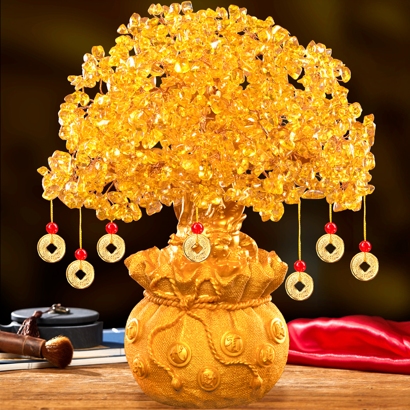 发财树_黄水晶发财树客厅书房酒柜装饰品摆件家居工艺品创意小招财摇