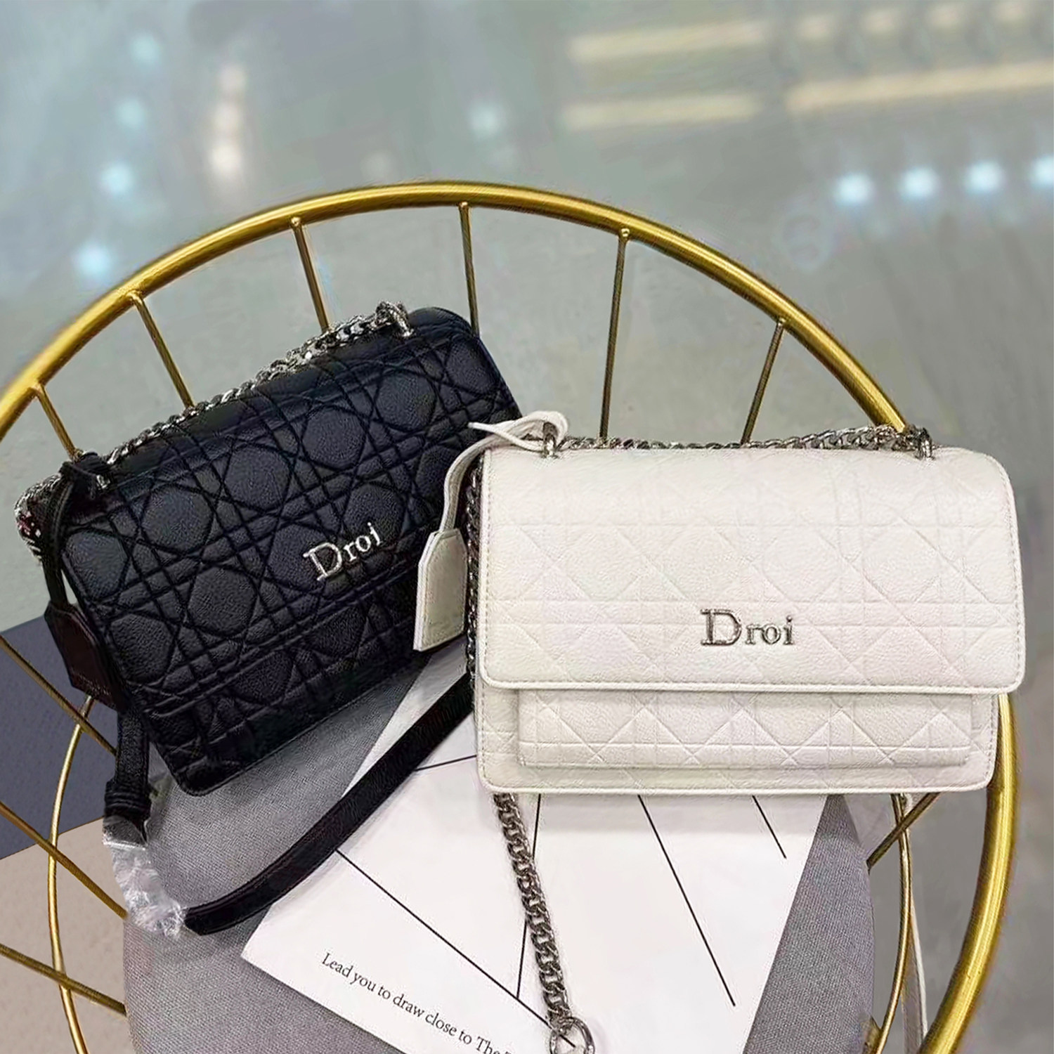 真皮菱格链条信封包包女2022新款潮流dr时尚百搭小方包单肩斜挎包