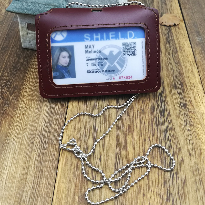 工作证双卡套头层牛皮分离式机场员工