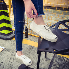 比迪比新款帆布鞋女韩版低帮平底透气休闲超纤系带学生鞋板鞋布鞋