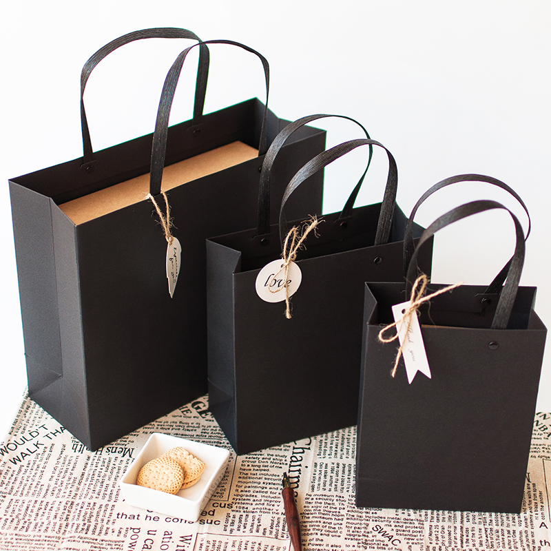 简约黑色礼品袋母亲节礼盒袋子礼品盒送男生礼物包装袋生日手拎袋
