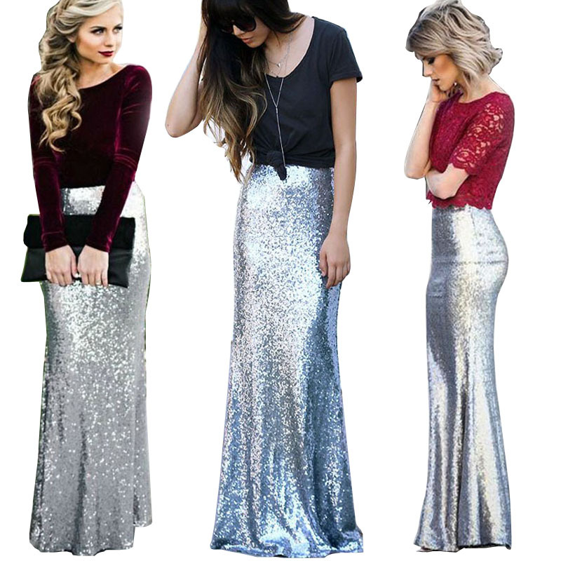 欧美亮片银色半身裙鱼尾裙一步裙长裙Sequined silver maxi dress在类目 女装/女士精品, 半身裙中 - 来自Buy2taobao.com提供专业的淘宝代购服务