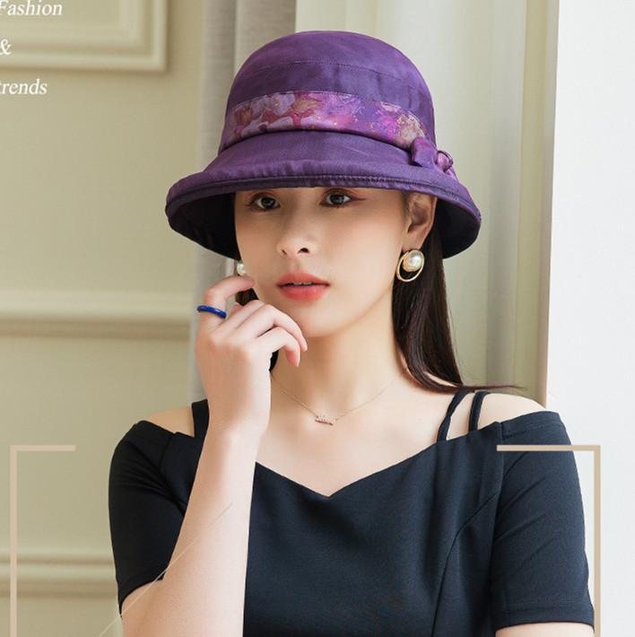 薄款桑蚕丝礼帽春夏天防晒遮阳帽妈妈春秋时尚真丝帽子女士太阳帽