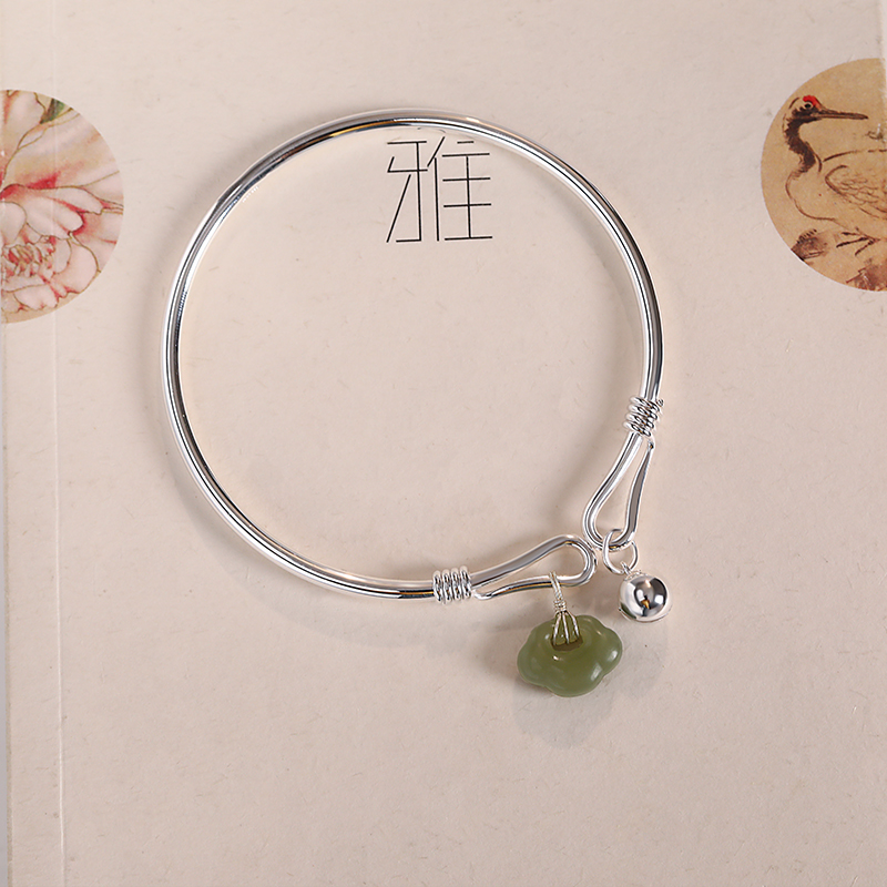 和田玉脚镯女999纯银脚链2022年新款夏季铃铛足链复古风简约脚环