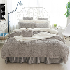 韩式公主法莱绒山羊水貂绒保暖加厚四件套 纯色床裙床笠床上用品