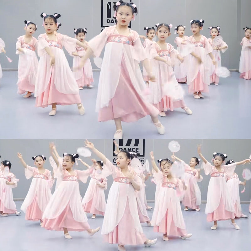 胭脂妆儿童舞蹈服六一节表演服装古典舞蹈服女童桃花笑粉色跳舞服