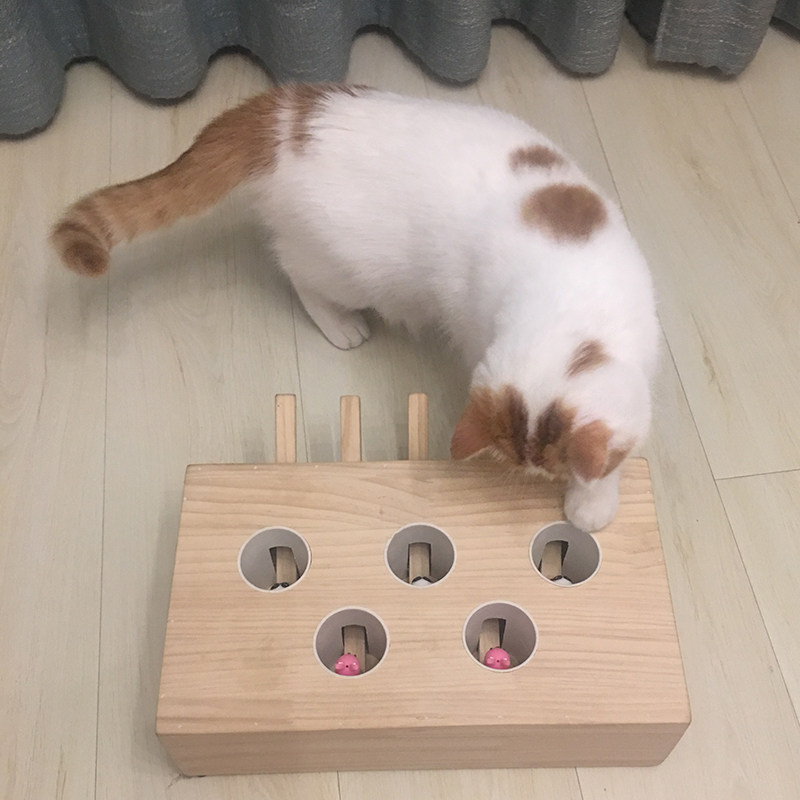 抖音同款猫咪玩具打地鼠机猫玩具最爱实木逗猫棒猫捉老鼠猫抓板_不