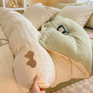 A类冬季牛奶宝宝绒床上四件套双面加厚加绒床品珊瑚绒面被套床单4