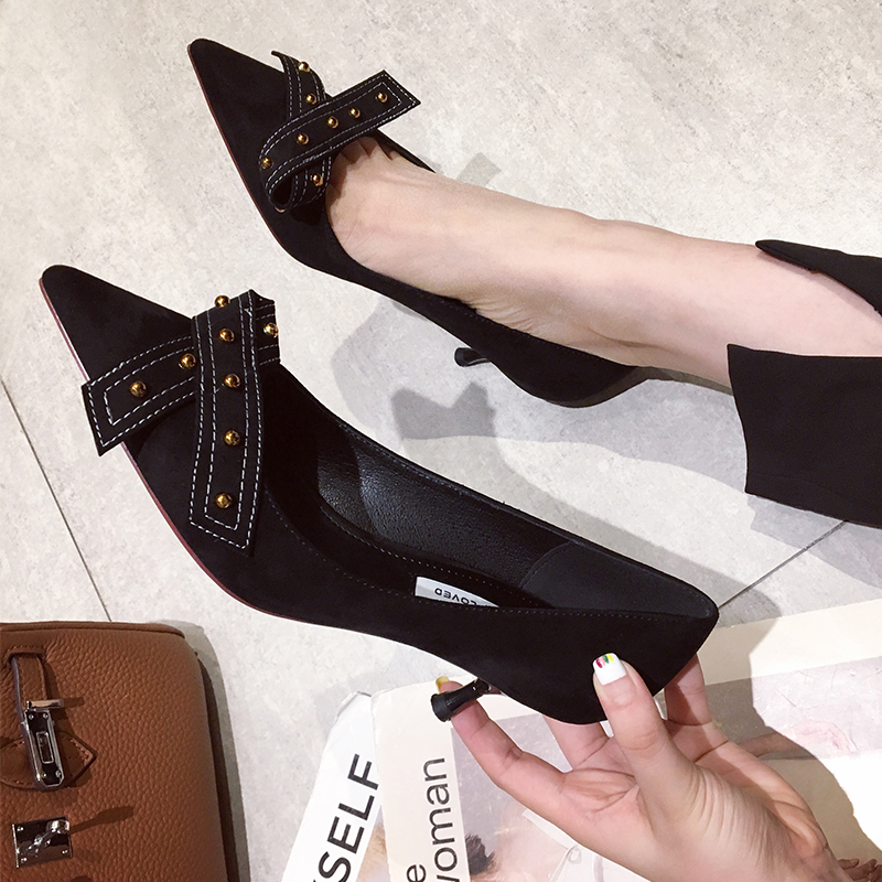 2021 New spring 5cm High-heeled shoes Stiletto black Versatile bow Autumn and winter Single shoes 3cmin the Women's Shoes, Low shoes category - from Buy2taobao.com to provide professional Taobao agent buy service