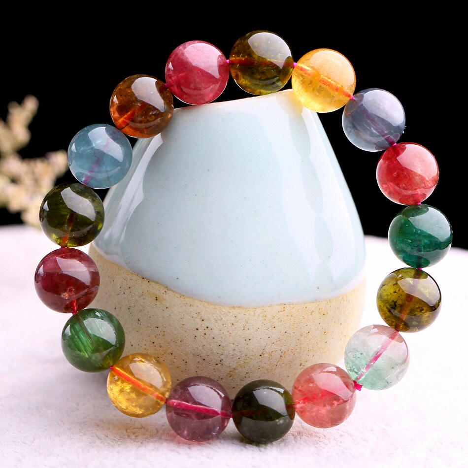 纯天然极品碧玺手链 带蓝碧 有助血液循环 聚财纳福 收藏款