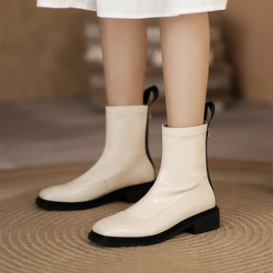 平底靴子女春秋拉链图片