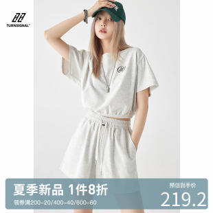 Turn Signal休闲运动套装女夏季薄款2024新款短款短袖短裤两件套