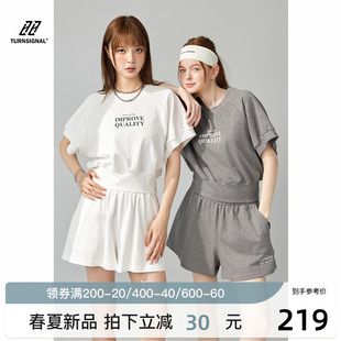 Turn Signal潮牌休闲运动套装女夏季2024新款蝙蝠袖T恤短裤两件套