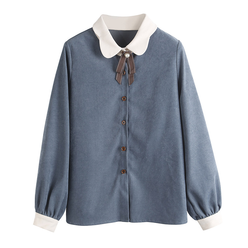 不低于69实拍现货长袖磨毛翻领衬衫女
