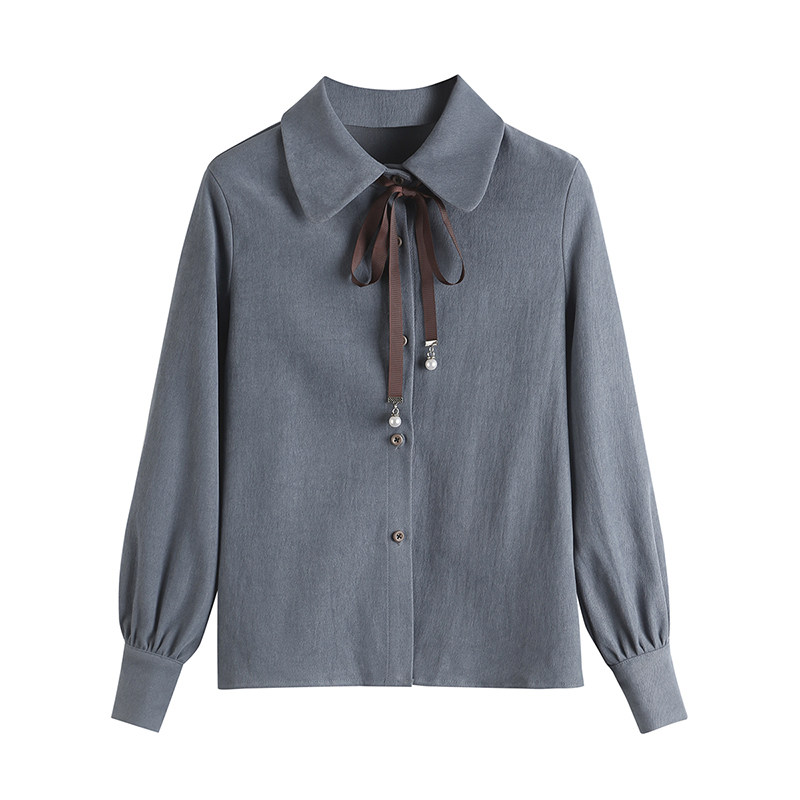 不低于69实拍现货长袖翻领纯色衬衫女秋冬新款.