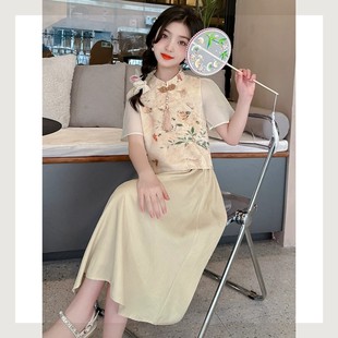 新中式女童汉服旗袍裙夏季裙子2024新款夏装短袖连衣裙国风公主裙