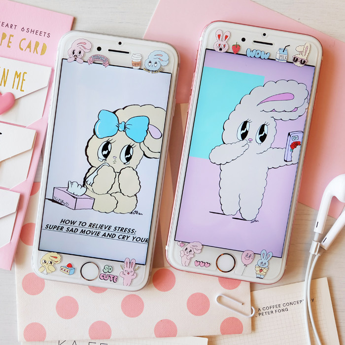 苹果6plus钢化膜 卡通可爱 浮雕_esther兔子可爱卡通iphone8钢化膜彩