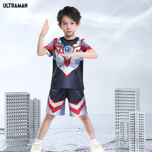 欧布奥特曼衣服夏装男童短袖T恤套装新款速干运动蜘蛛侠儿童装潮