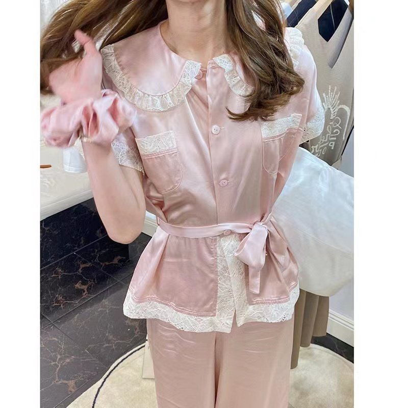 romanceofgirl / babydoll古董粉 定染醋酸 亲肤顺滑蕾丝睡衣套装