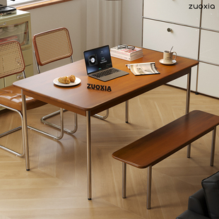 左下实木餐桌复古方桌北欧日式小户型客厅家用长方形桌子原木家具