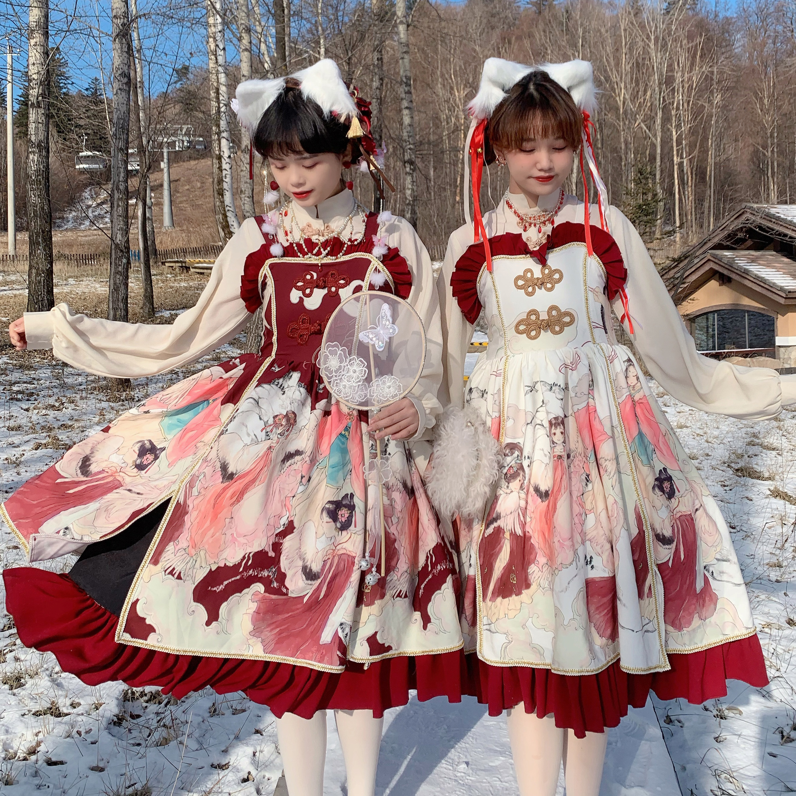 森女系sankousan原创 朝花入梦 古风仙女盘扣印花连衣裙软妹轻lo