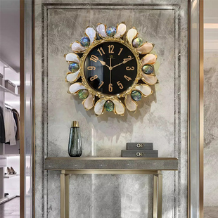 2023新款客厅创意时尚钟表装饰挂墙挂表高端大气轻奢欧式贝壳挂钟