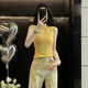 网纱拼接冰丝针织衫无袖女夏季新款时尚性感修身显瘦薄款背心上衣