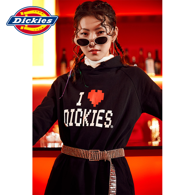 Dickies字母印花卫衣连衣裙女全棉休闲连帽长裙DK006475