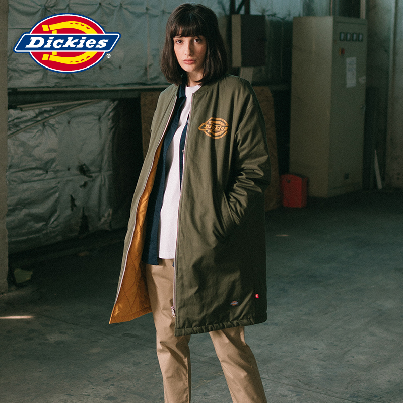 Dickies充棉绗缝两面穿长款外套 女式新品logo印花棉服DK006690