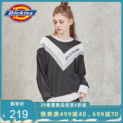 Dickies撞色拼接圆领卫衣 女士全棉字母印花宽松上衣 DK006048