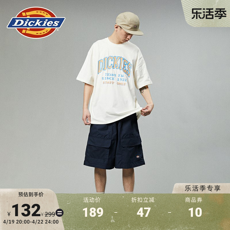 Dickies春夏新品 字母印花圆领纯棉短袖T恤 男女情侣