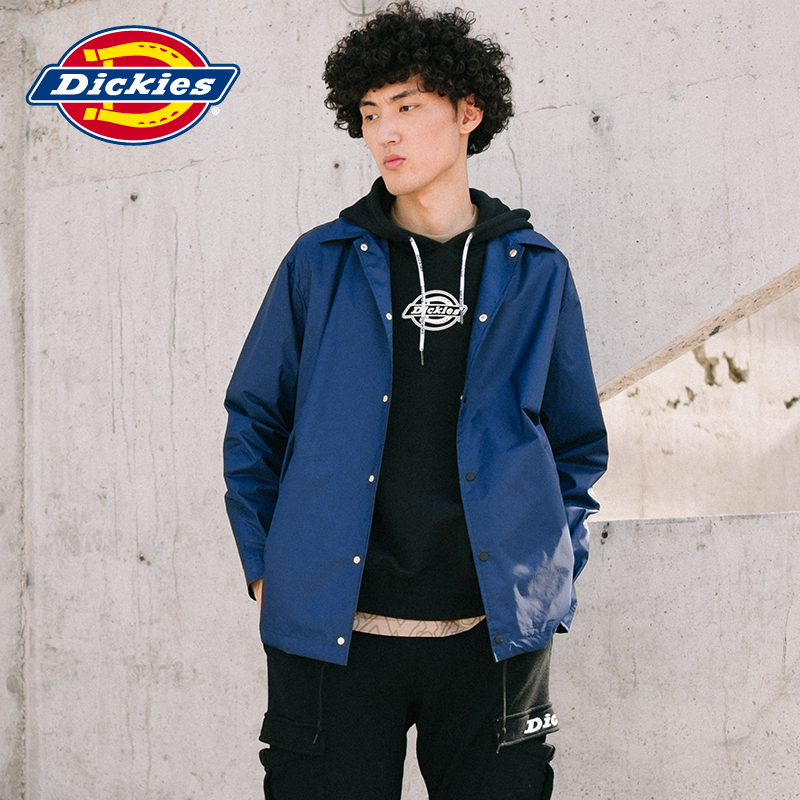 Dickies下摆抽绳教练夹克 男式后背logo印花翻领薄外套 DK006684