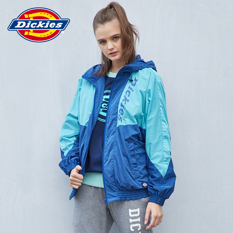 Dickies撞色拼接字母印花宽松复古运动连帽外套女181W10WD06