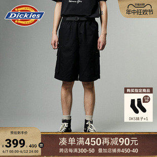 Dickies24春夏新品 轻户外多口袋宽松工装短裤 松紧腰围 男女情侣