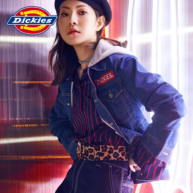 Dickies情侣款针织牛仔外套 贴布绣帽子可脱卸连帽夹克183W10EC01