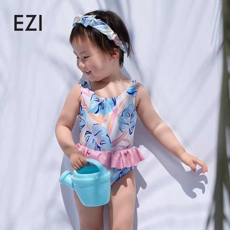 弈姿女童连体三角泳衣可爱裙式中小童宝宝温泉度假弹力儿童游泳衣