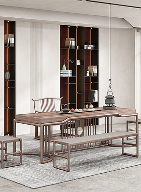 茶桌新中式办公禅意空间实木泡茶桌茶台茶室黑胡桃木茶几桌椅组合