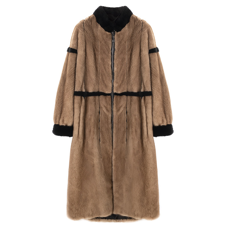 貂皮大衣女整貂天鹅绒超长款2019新款长过膝水貂海宁皮草外套裘皮