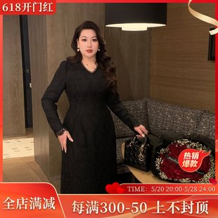 GLEC大码女装2024春季新款高级感黑色菠萝刺绣镂空蕾丝超仙连衣裙