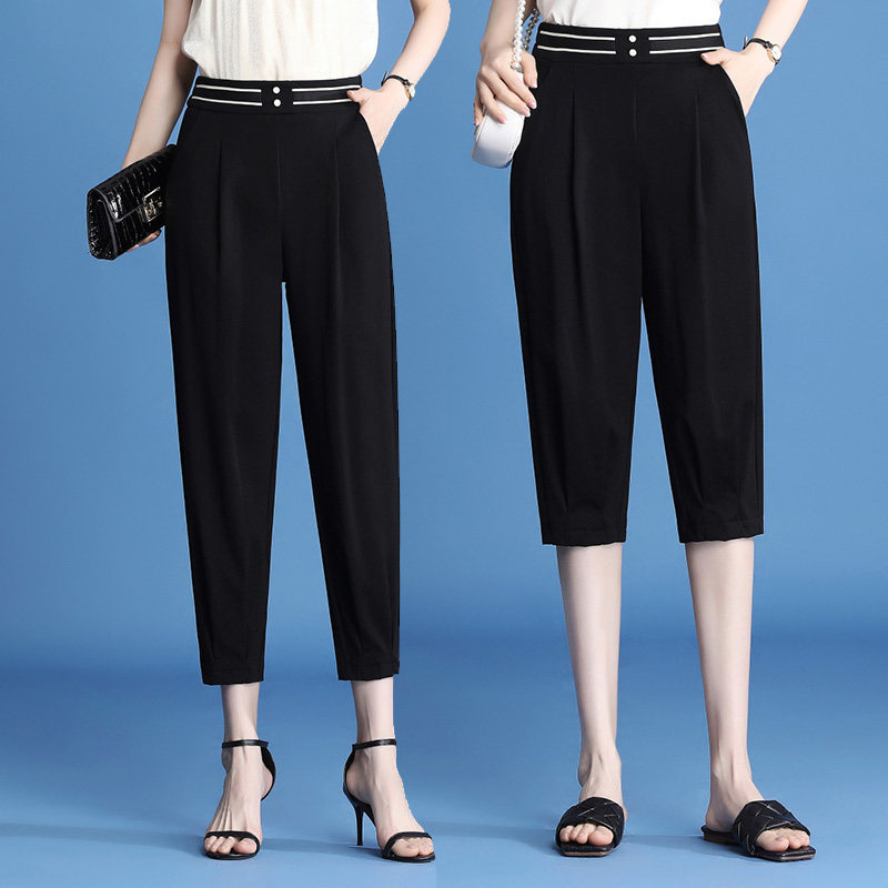 冰丝九分裤女春夏薄款休闲裤宽松哈伦裤大码女裤胖mm七分裤中裤子