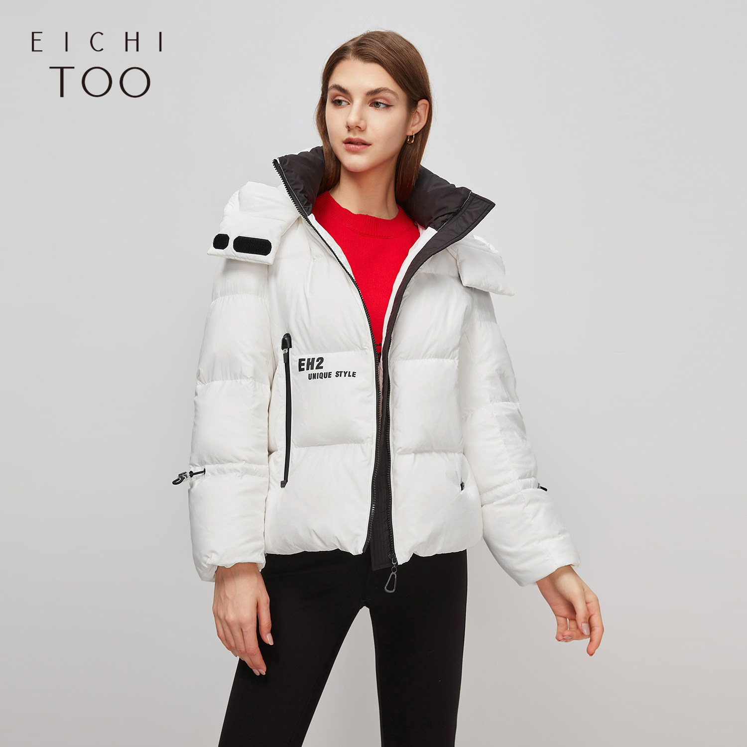 爱居兔羽绒服女2022冬季新款运动风年轻宽松白鸭绒挡风外套女