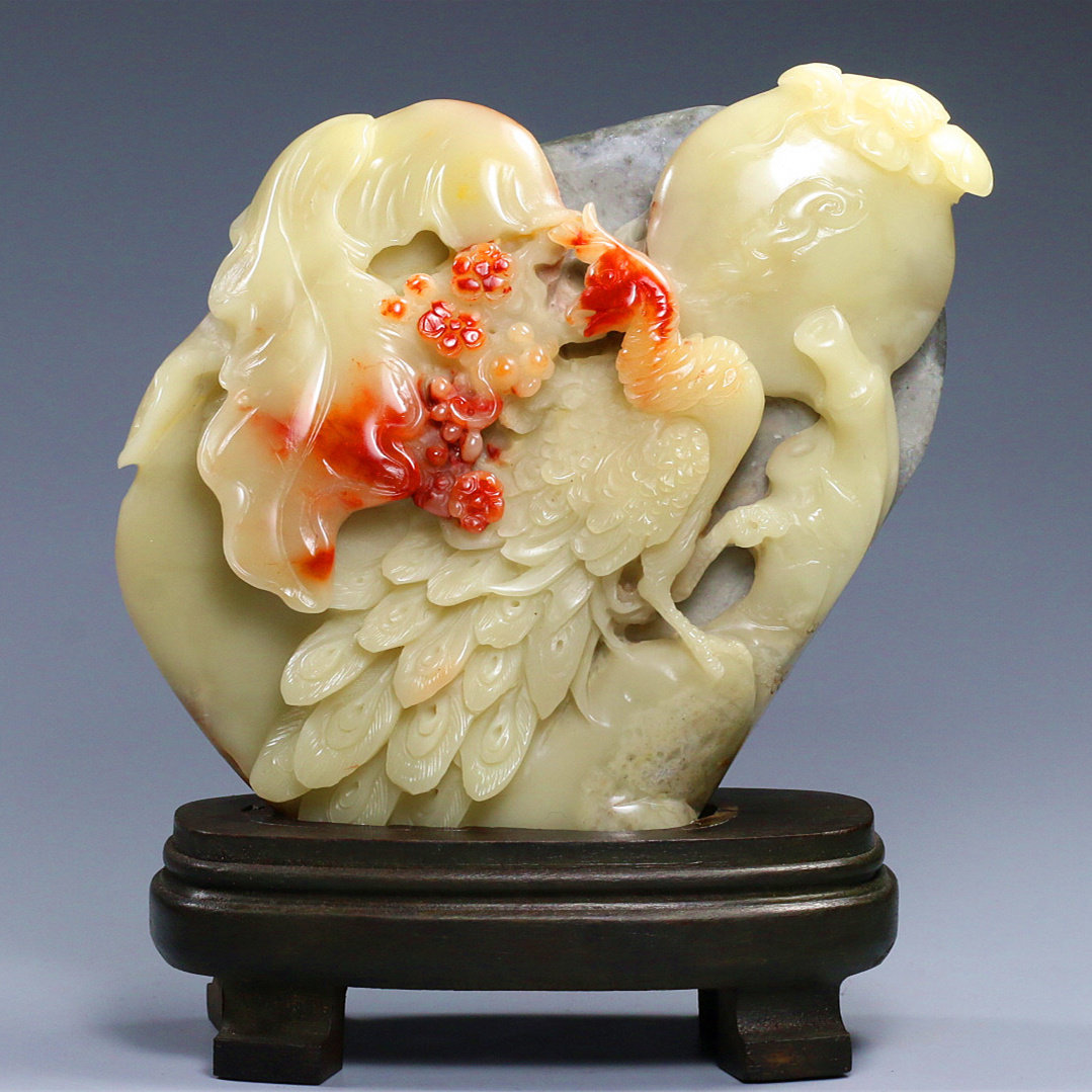 巧色巧雕寿山芙蓉石《丹凰朝阳》摆件