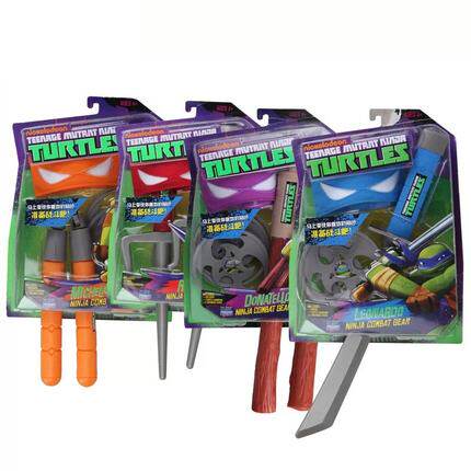 正版忍者神龟武器 忍者龟面具眼罩cos装扮套装刀叉双截棍儿童玩具