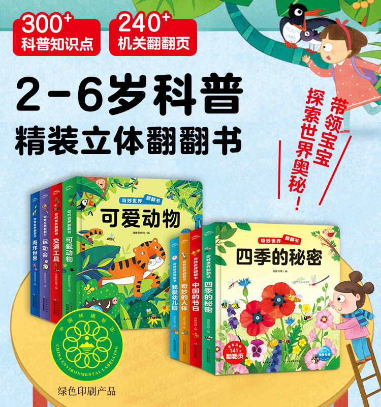 奇妙世界翻翻书全8册精装硬壳撕不烂一二辑2-4-6岁宝宝科普认知幼儿园早教儿童纸板立体书可爱动物海洋世界运动会交通工具中国节日